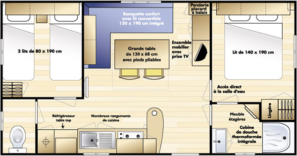 Mobil-home - Plan - Super Mercure Famille 32 - Camping l&#039;Orée des bois à Royan